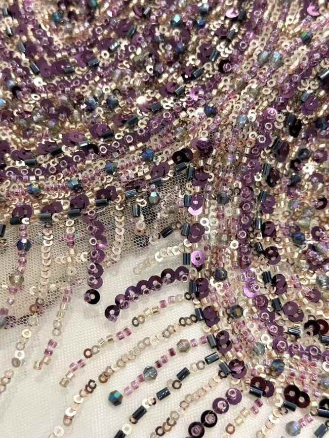 5 Yards Colorful Sequins Pearls Rhinestones Beaded Embroidered 3D Floral Lace Material Fabric For Dresses HN155