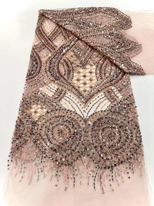 5 Yards Colorful Sequins Pearls Rhinestones Beaded Embroidered 3D Floral Lace Material Fabric For Dresses HN155