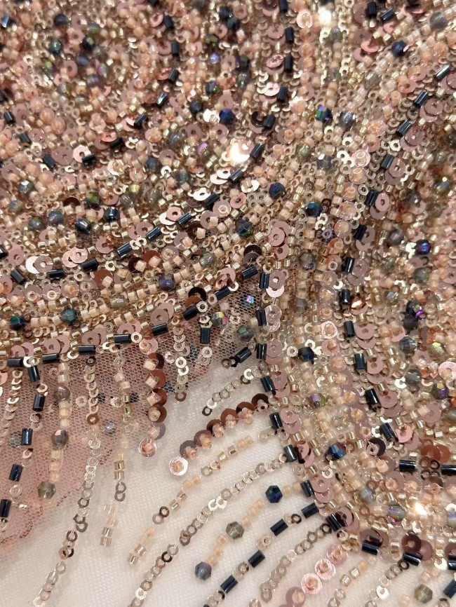 5 Yards Colorful Sequins Pearls Rhinestones Beaded Embroidered 3D Floral Lace Material Fabric For Dresses HN155