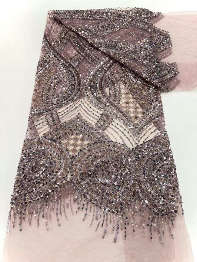 5 Yards Colorful Sequins Pearls Rhinestones Beaded Embroidered 3D Floral Lace Material Fabric For Dresses HN155