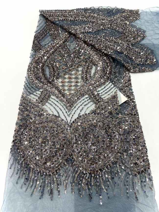 5 Yards Colorful Sequins Pearls Rhinestones Beaded Embroidered 3D Floral Lace Material Fabric For Dresses HN155