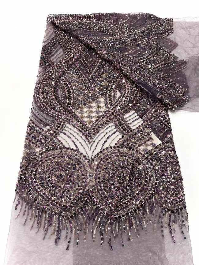 5 Yards Colorful Sequins Pearls Rhinestones Beaded Embroidered 3D Floral Lace Material Fabric For Dresses HN155