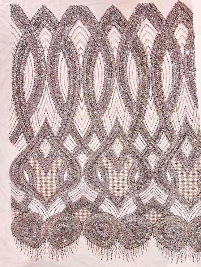 5 Yards Colorful Sequins Pearls Rhinestones Beaded Embroidered 3D Floral Lace Material Fabric For Dresses HN155
