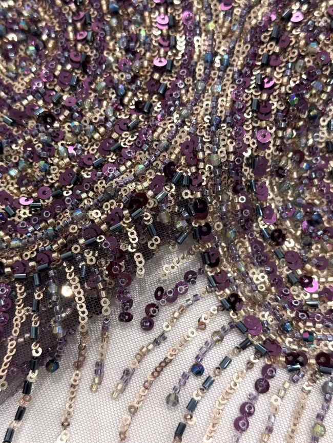 5 Yards Colorful Sequins Pearls Rhinestones Beaded Embroidered 3D Floral Lace Material Fabric For Dresses HN155