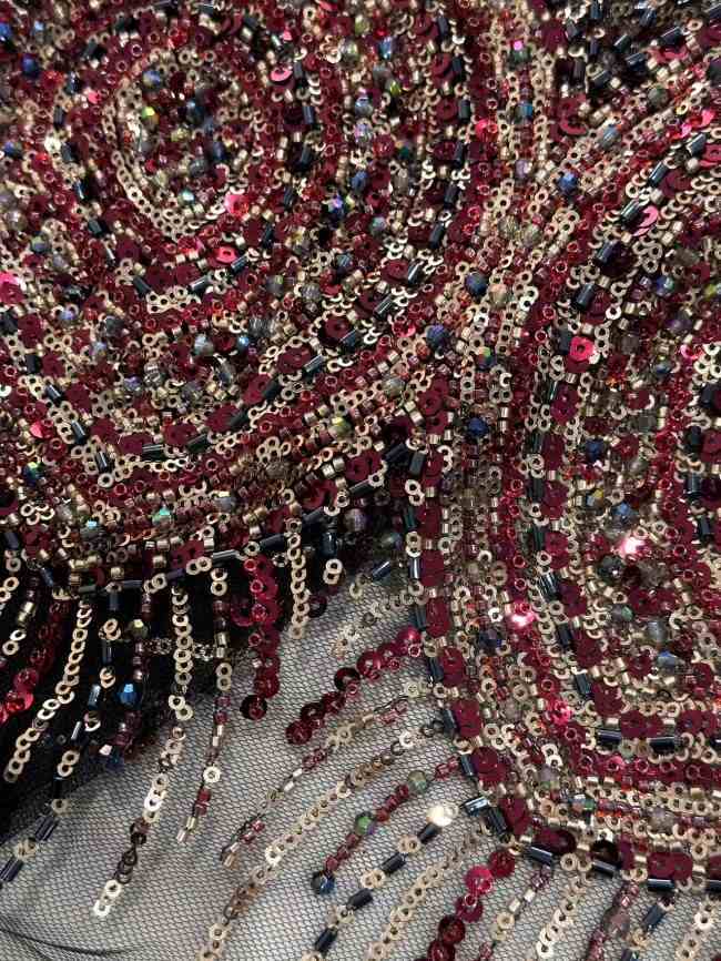 5 Yards Colorful Sequins Pearls Rhinestones Beaded Embroidered 3D Floral Lace Material Fabric For Dresses HN155