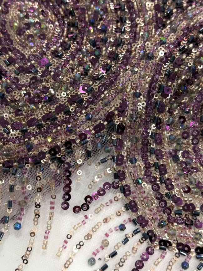 5 Yards Colorful Sequins Pearls Rhinestones Beaded Embroidered 3D Floral Lace Material Fabric For Dresses HN155