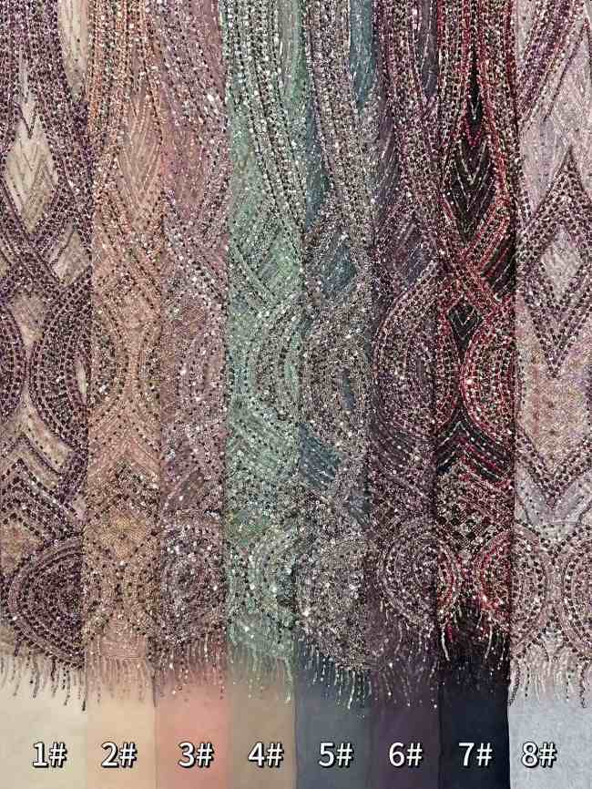 5 Yards Colorful Sequins Pearls Rhinestones Beaded Embroidered 3D Floral Lace Material Fabric For Dresses HN155