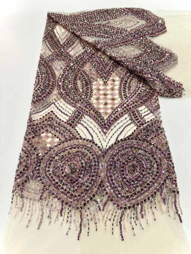 5 Yards Colorful Sequins Pearls Rhinestones Beaded Embroidered 3D Floral Lace Material Fabric For Dresses HN155