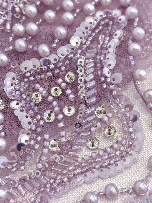 5 Yards Colorful Sequins Pearls Rhinestones Beaded Embroidered 3D Floral Lace Material Fabric For Dresses HN159