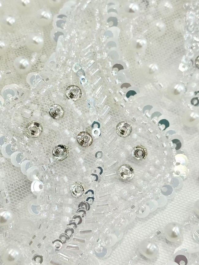 5 Yards Colorful Sequins Pearls Rhinestones Beaded Embroidered 3D Floral Lace Material Fabric For Dresses HN159