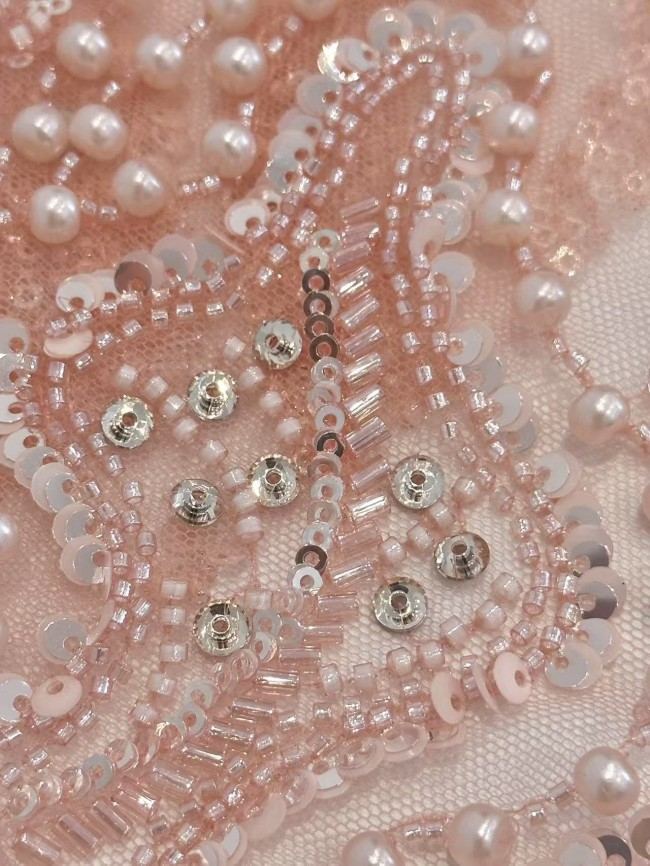 5 Yards Colorful Sequins Pearls Rhinestones Beaded Embroidered 3D Floral Lace Material Fabric For Dresses HN159