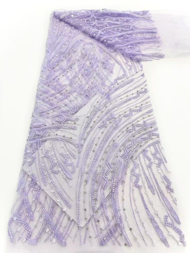 5 Yards Colorful Sequins Pearls Rhinestones Beaded Embroidered 3D Floral Lace Material Fabric For Dresses HN160