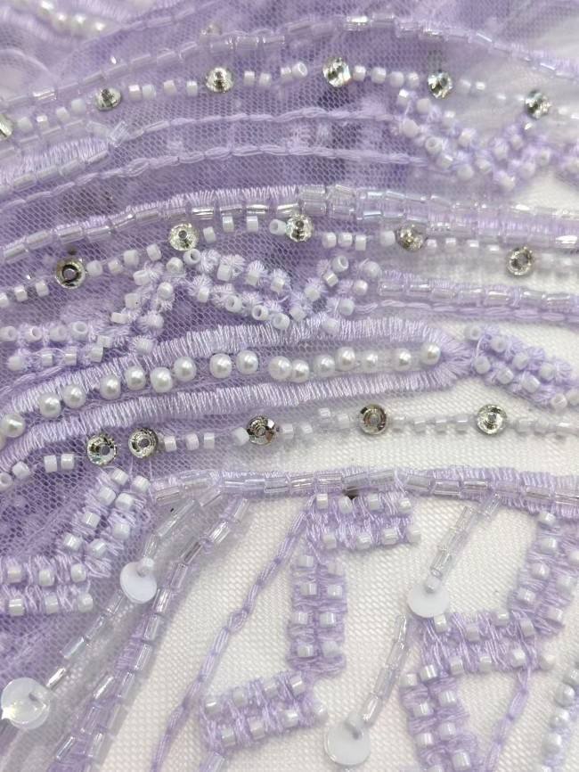 5 Yards Colorful Sequins Pearls Rhinestones Beaded Embroidered 3D Floral Lace Material Fabric For Dresses HN160