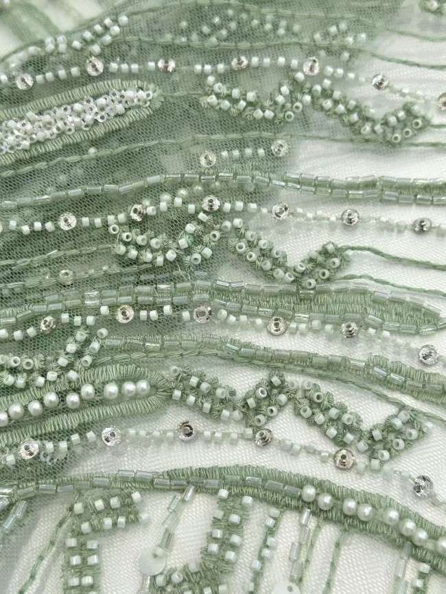 5 Yards Colorful Sequins Pearls Rhinestones Beaded Embroidered 3D Floral Lace Material Fabric For Dresses HN160