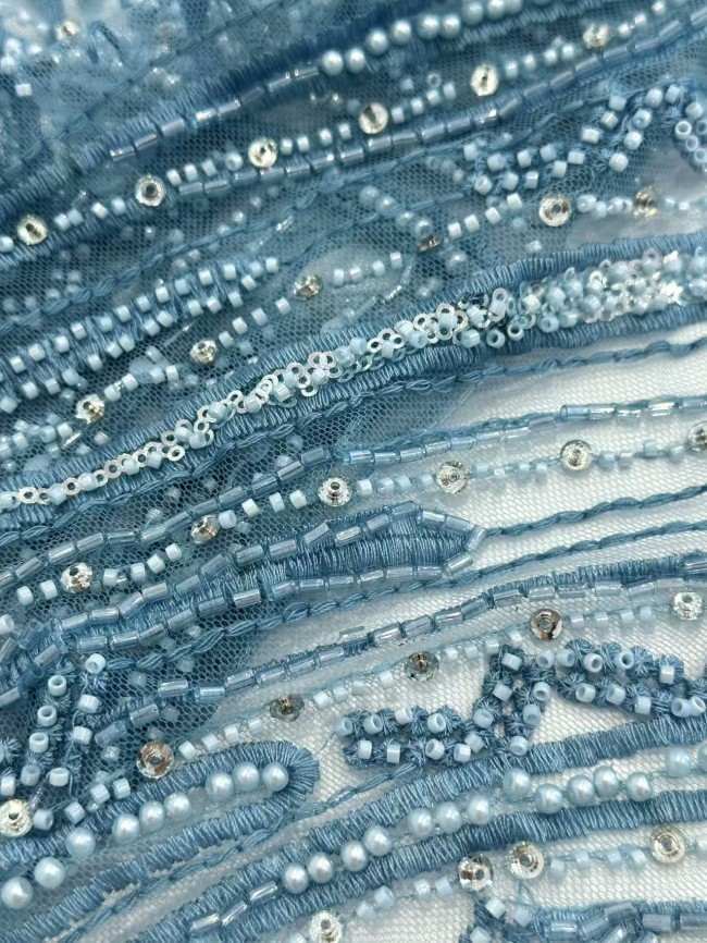 5 Yards Colorful Sequins Pearls Rhinestones Beaded Embroidered 3D Floral Lace Material Fabric For Dresses HN160