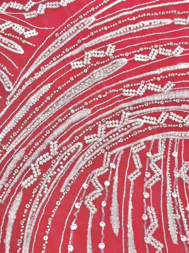 5 Yards Colorful Sequins Pearls Rhinestones Beaded Embroidered 3D Floral Lace Material Fabric For Dresses HN160