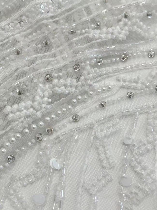 5 Yards Colorful Sequins Pearls Rhinestones Beaded Embroidered 3D Floral Lace Material Fabric For Dresses HN160