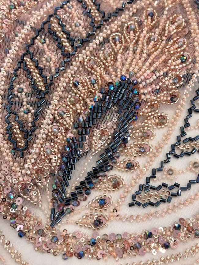 5 Yards Colorful Sequins Pearls Rhinestones Beaded Embroidered 3D Floral Lace Material Fabric For Dresses HN168