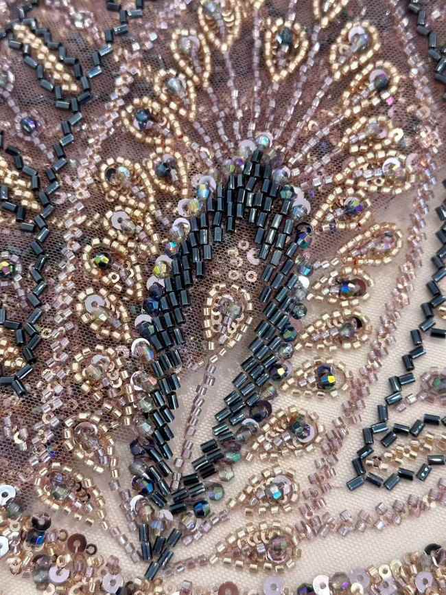 5 Yards Colorful Sequins Pearls Rhinestones Beaded Embroidered 3D Floral Lace Material Fabric For Dresses HN168