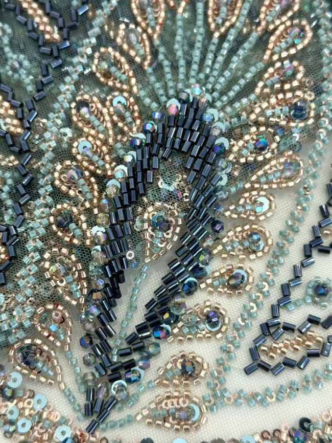 5 Yards Colorful Sequins Pearls Rhinestones Beaded Embroidered 3D Floral Lace Material Fabric For Dresses HN168
