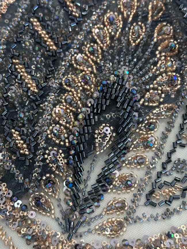 5 Yards Colorful Sequins Pearls Rhinestones Beaded Embroidered 3D Floral Lace Material Fabric For Dresses HN168