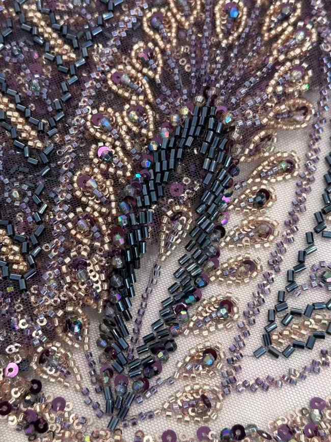 5 Yards Colorful Sequins Pearls Rhinestones Beaded Embroidered 3D Floral Lace Material Fabric For Dresses HN168