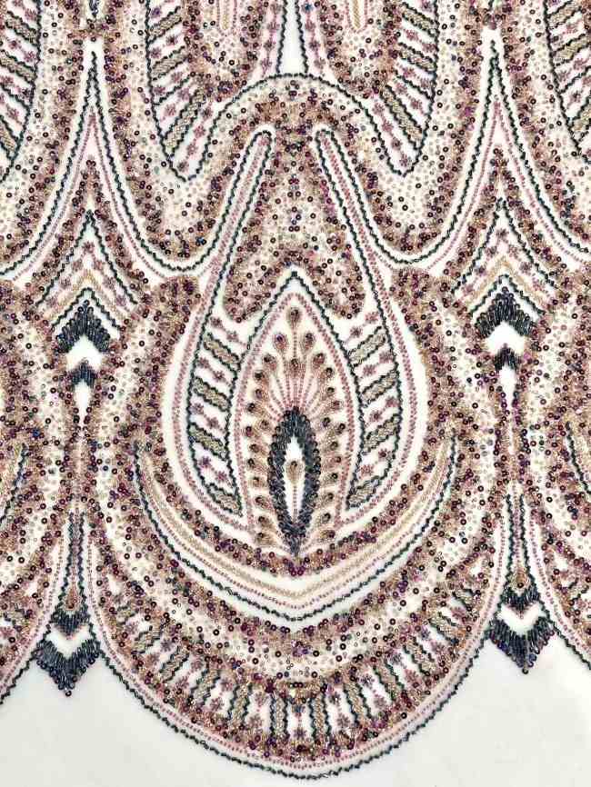 5 Yards Colorful Sequins Pearls Rhinestones Beaded Embroidered 3D Floral Lace Material Fabric For Dresses HN168
