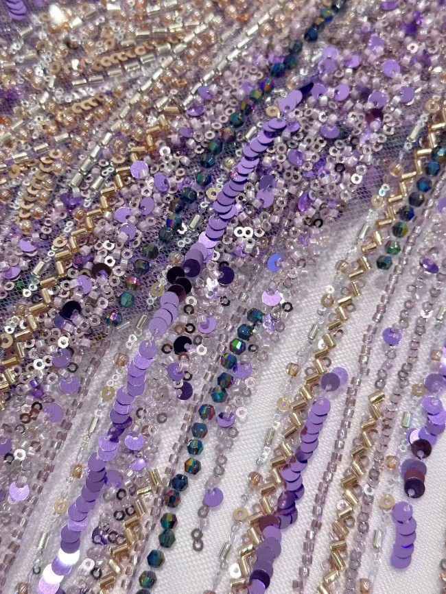 5 Yards Colorful Sequins Pearls Rhinestones Beaded Embroidered 3D Floral Lace Material Fabric For Dresses HN171