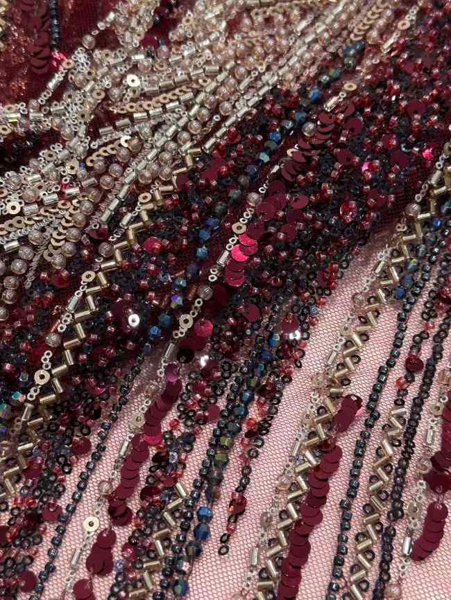 5 Yards Colorful Sequins Pearls Rhinestones Beaded Embroidered 3D Floral Lace Material Fabric For Dresses HN171