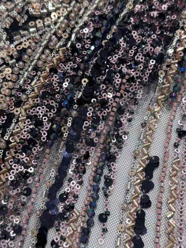 5 Yards Colorful Sequins Pearls Rhinestones Beaded Embroidered 3D Floral Lace Material Fabric For Dresses HN171