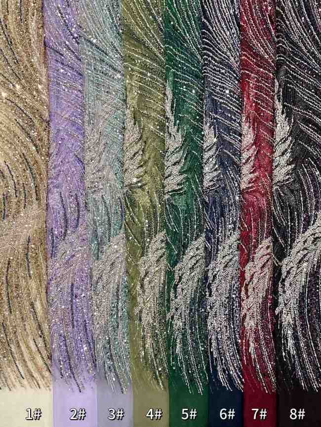 5 Yards Colorful Sequins Pearls Rhinestones Beaded Embroidered 3D Floral Lace Material Fabric For Dresses HN171