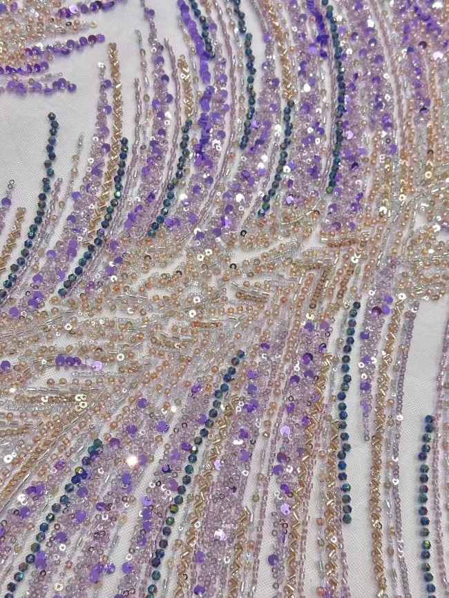 5 Yards Colorful Sequins Pearls Rhinestones Beaded Embroidered 3D Floral Lace Material Fabric For Dresses HN171