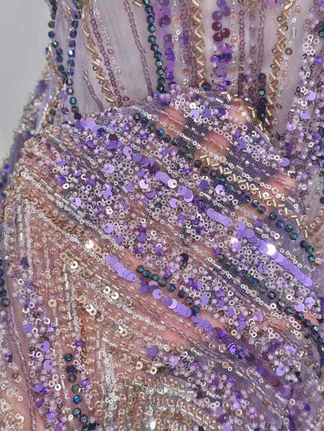5 Yards Colorful Sequins Pearls Rhinestones Beaded Embroidered 3D Floral Lace Material Fabric For Dresses HN171