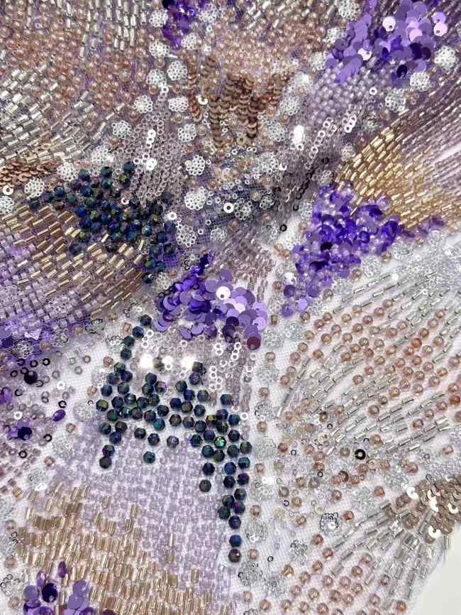 5 Yards Colorful Sequins Pearls Rhinestones Beaded Embroidered 3D Floral Lace Material Fabric For Dresses HN172