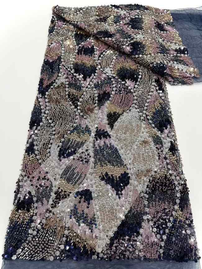 5 Yards Colorful Sequins Pearls Rhinestones Beaded Embroidered 3D Floral Lace Material Fabric For Dresses HN172