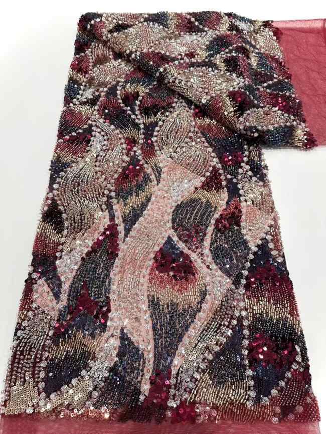 5 Yards Colorful Sequins Pearls Rhinestones Beaded Embroidered 3D Floral Lace Material Fabric For Dresses HN172