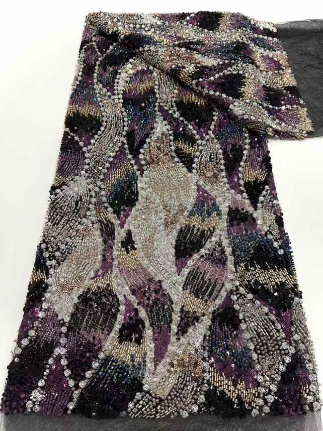 5 Yards Colorful Sequins Pearls Rhinestones Beaded Embroidered 3D Floral Lace Material Fabric For Dresses HN172