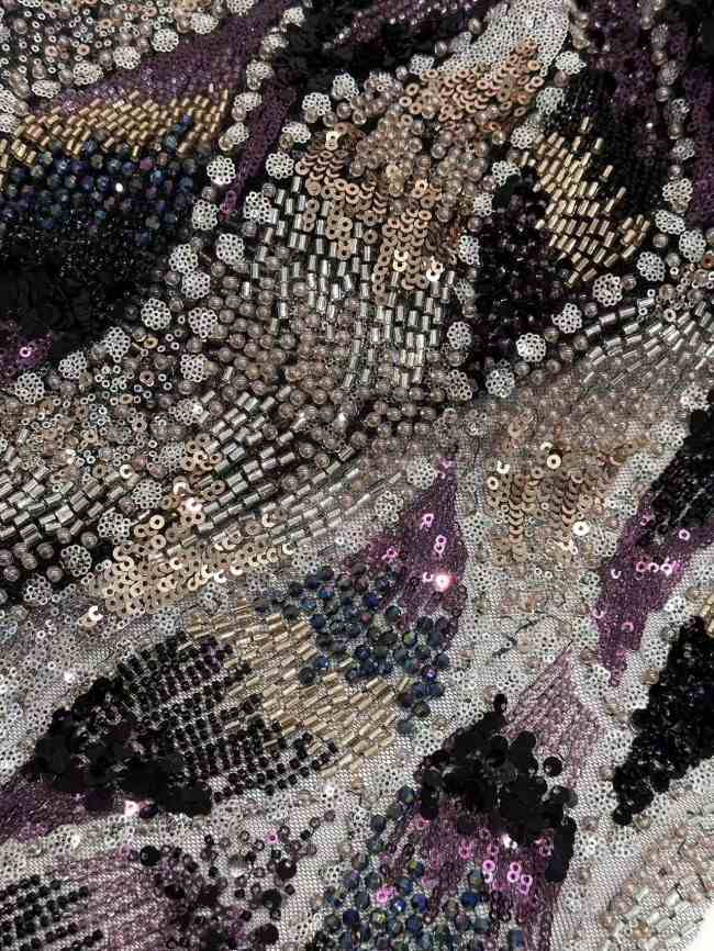 5 Yards Colorful Sequins Pearls Rhinestones Beaded Embroidered 3D Floral Lace Material Fabric For Dresses HN172