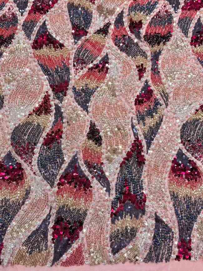 5 Yards Colorful Sequins Pearls Rhinestones Beaded Embroidered 3D Floral Lace Material Fabric For Dresses HN172