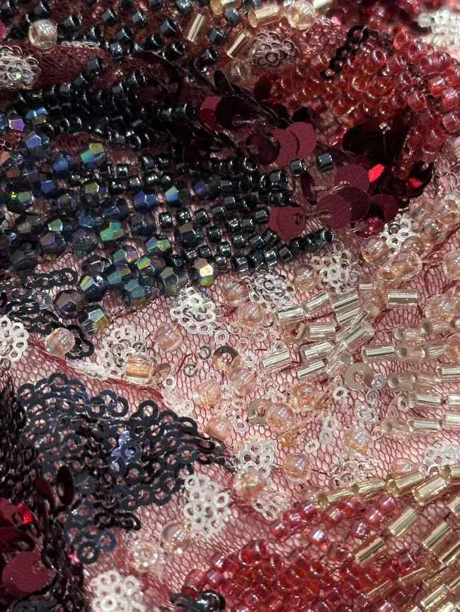 5 Yards Colorful Sequins Pearls Rhinestones Beaded Embroidered 3D Floral Lace Material Fabric For Dresses HN172