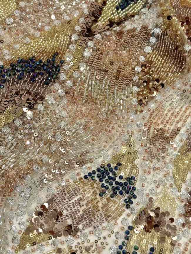 5 Yards Colorful Sequins Pearls Rhinestones Beaded Embroidered 3D Floral Lace Material Fabric For Dresses HN172