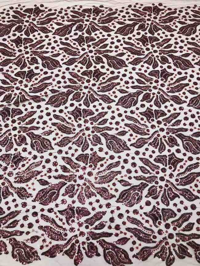 5 Yards Colorful Sequins Pearls Rhinestones Beaded Embroidered 3D Floral Lace Material Fabric For Dresses HN175