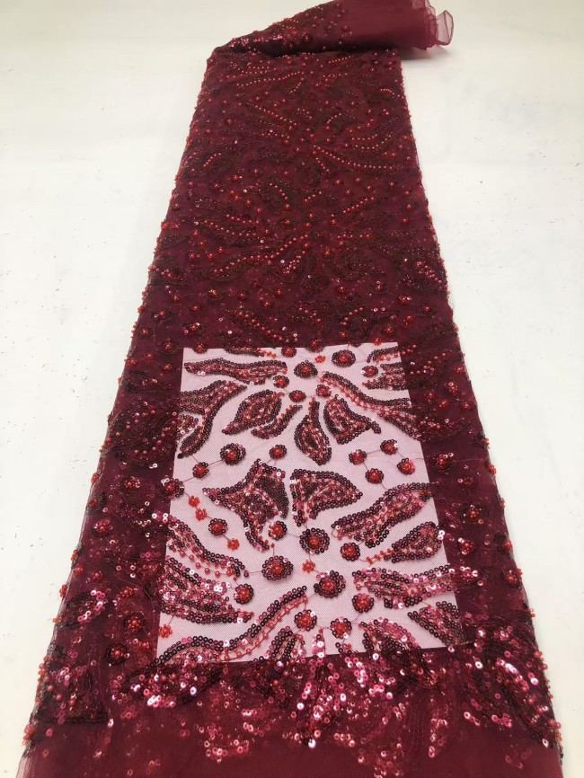 5 Yards Colorful Sequins Pearls Rhinestones Beaded Embroidered 3D Floral Lace Material Fabric For Dresses HN175
