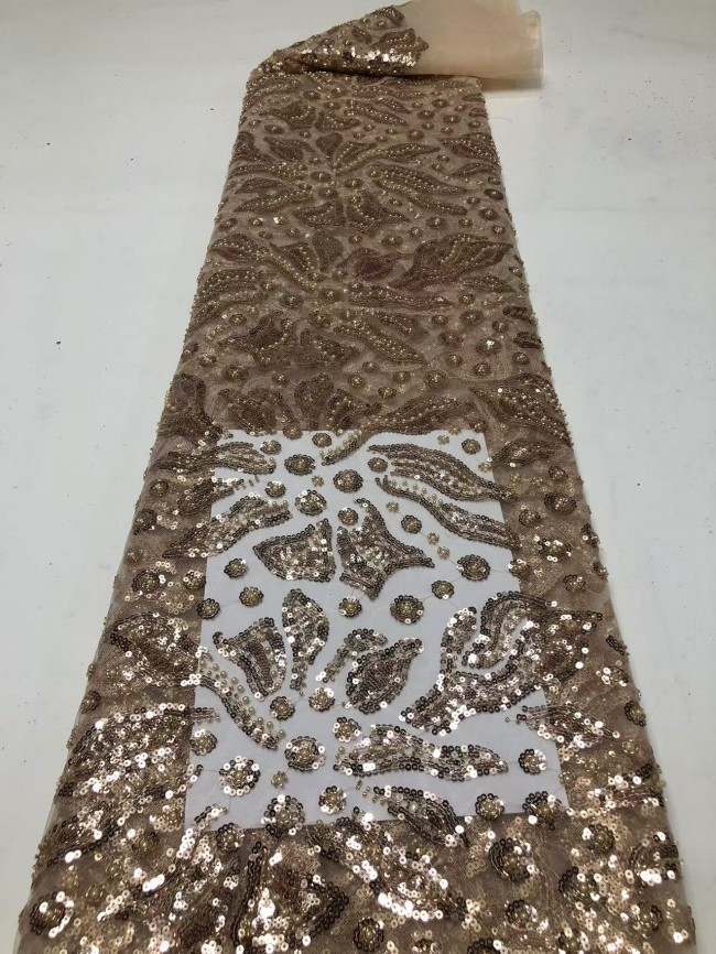 5 Yards Colorful Sequins Pearls Rhinestones Beaded Embroidered 3D Floral Lace Material Fabric For Dresses HN175
