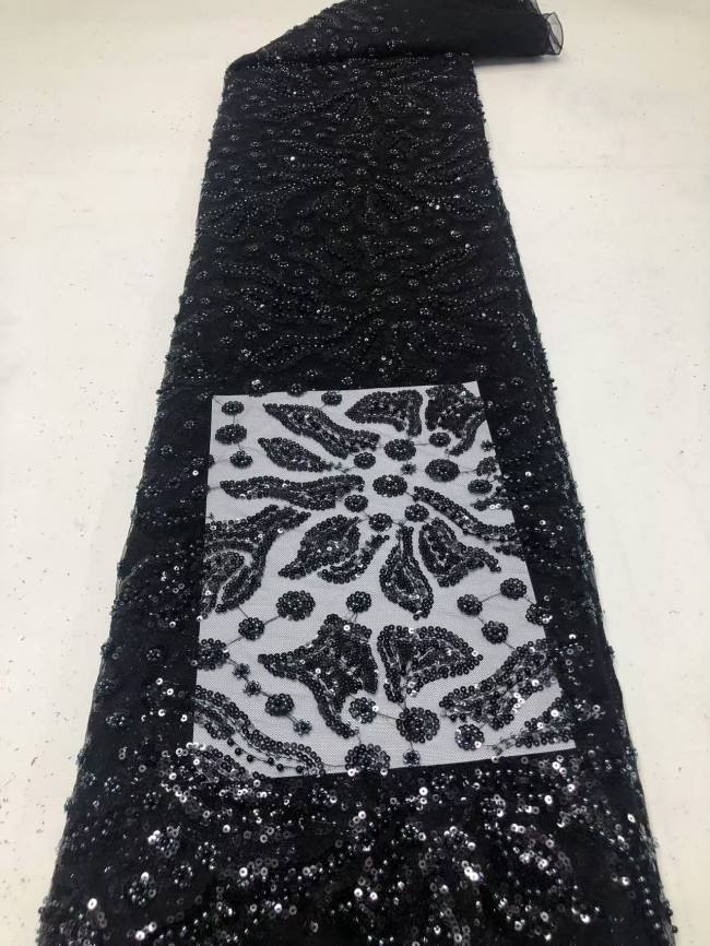 5 Yards Colorful Sequins Pearls Rhinestones Beaded Embroidered 3D Floral Lace Material Fabric For Dresses HN175