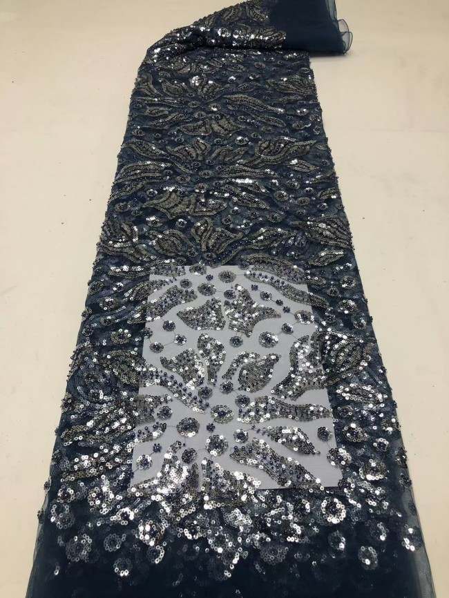 5 Yards Colorful Sequins Pearls Rhinestones Beaded Embroidered 3D Floral Lace Material Fabric For Dresses HN175
