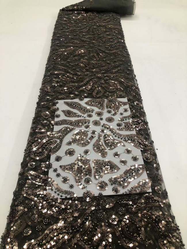 5 Yards Colorful Sequins Pearls Rhinestones Beaded Embroidered 3D Floral Lace Material Fabric For Dresses HN175