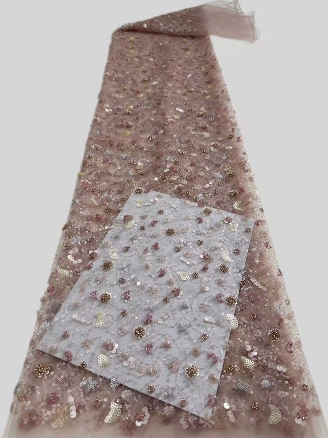 5 Yards Colorful Sequins Pearls Rhinestones Beaded Embroidered 3D Floral Lace Material Fabric For Dresses HN178