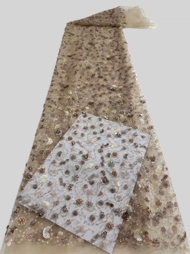 5 Yards Colorful Sequins Pearls Rhinestones Beaded Embroidered 3D Floral Lace Material Fabric For Dresses HN178