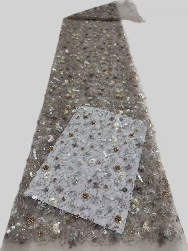 5 Yards Colorful Sequins Pearls Rhinestones Beaded Embroidered 3D Floral Lace Material Fabric For Dresses HN178
